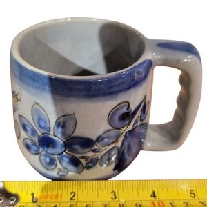 Small Vintage Tonala Mexico Mug Blue Hand-Painted Souvenir